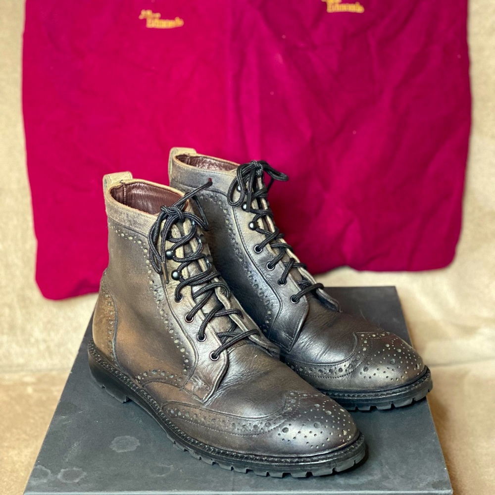 Allen Edmonds Long Branch Wingtip Boots, Grey, Size 10D